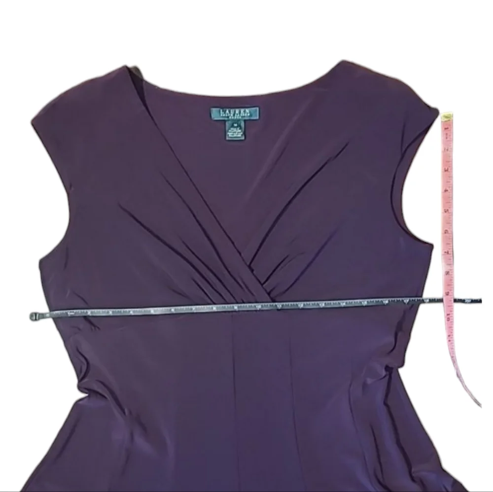 Ralph Lauren Cocktail A-Line Swing Dress Plunge V-Neck Knee Length Short Sleeve